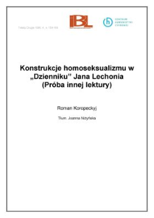 Konstrukcje homoseksualizmu w "Dzienniku" Jana Lechonia. (Próba innej lektury)