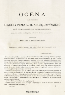 Ocena książki pod tytułem algebra przez G. -H. Niewęgłowskiego. Część pierwsza, zawierająca algebrę elementarną