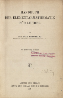 Handbuch der Elementarmathematik für Lehrer