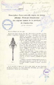 Description d&rsquo;une nouvelle espece de Bursinia (H&eacute;mipt. Homopt. Dictyopharinae) des r&eacute;gions basses de la province de Constantine