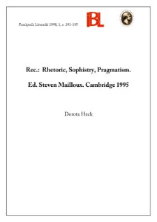 Rhetoric, Sophistry, Pragmatism. Ed. Steven Mailloux. Cambridge 1995