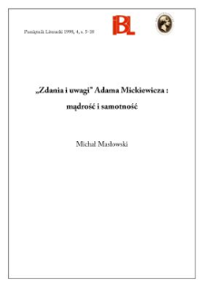 "Zdania i uwagi" Adama Mickiewicza : mądrość i samotność