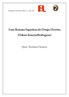 Listy Romana Ingardena do Ostapa Ortwina (Oskara Katzenellenbogena)
