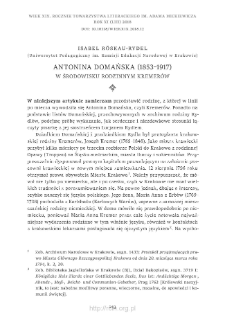 Antonina Domańska (1853&ndash;1917). W środowisku rodzinnym Kremer&oacute;w