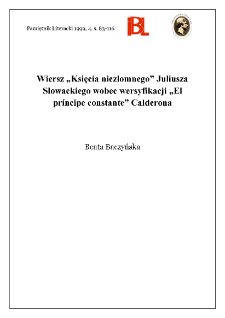 Wiersz "Księcia niezłomnego" Juliusza Słowackiego wobec wersyfikacji "El príncipe constante" Calderona