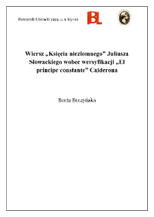 Wiersz "Księcia niezłomnego" Juliusza Słowackiego wobec wersyfikacji "El pr&iacute;ncipe constante" Calderona