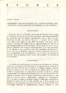 Probl&egrave;mes stratigraphiques et chronologiques des stations pal&eacute;olithiques de Kostenki et de Bor&scaron;evo