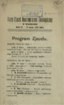 I-szy Zjazd Anatomiczno-Zoologiczny w Warszawie dnia 22-25 maja 1926 roku. Program Zjazdu