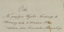 Oda na przybycie woyska narodowego do Warszawy dnia 8 września 1813