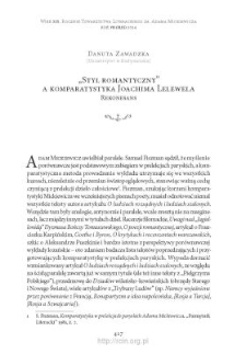 &bdquo;Styl romantyczny&rdquo; a komparatystyka Joachima Lelewela. Rekonesans