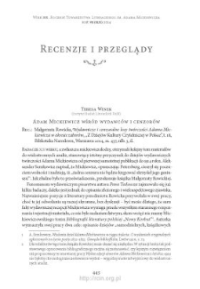 Adam Mickiewicz wśr&oacute;d wydawc&oacute;w i cenzor&oacute;w. Rec.: Małgorzata Rowicka, &bdquo;Wydawnicze i cenzuralne losy tw&oacute;rczości Adama Mickiewicza w okresie zabor&oacute;w&rdquo;, Warszawa 2014