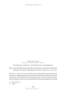 Teatralne ambicje i niespełnione oczekiwania. Rec.: Anna Podstawka, &bdquo;Dramaturgia Macieja Szukiewicza&rdquo;, Lublin 2006