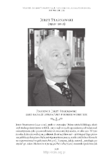 Jerzy Starnawski (1922–2012) − Profesor Jerzy Starnawski jako badacz literatury polskiej wieku XIX