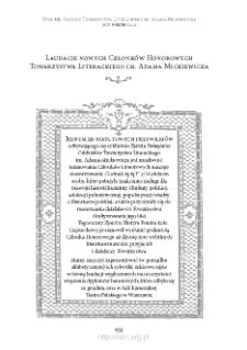 Laudacje nowych Członków Honorowych Towarzystwa Literackiego im. Adama Mickiewicza