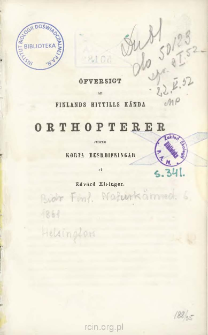 &Ouml;fversigt af Finlands hittills k&auml;nda orthopterer jemte korta beskrifningar