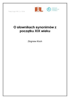 O słownikach synonim&oacute;w z początku XIX wieku