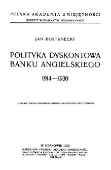 Polityka dyskontowa Banku Angielskiego 1914-1930