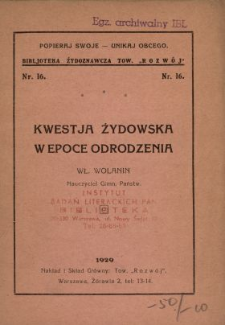 Kwestja żydowska w okresie Odrodzenia