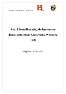 Edward Boniecki, Modernistyczny dramat ciała : Maria Komornicka. Warszawa 1998