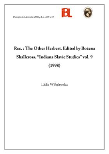 The Other Herbert. Edited by Bożena Stallcross. „Indiana Slavic Studies”, vol. 9, 1998