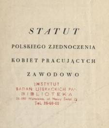 Statut Polskiego Zjednoczenia Kobiet Pracujących Zawodowo.