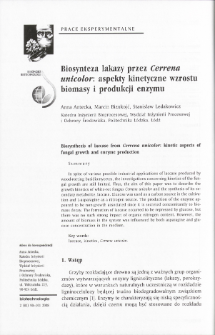 Biosynteza lakazy przez Cerrena unicolor: aspekty kinetyczne wzrostu biomasy i produkcji enzymu