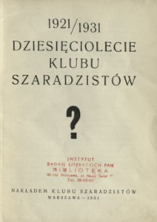 Dziesięciolecie Klubu Szaradzistów, 1921/1931