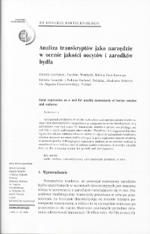 Gene expression as a tool for quality assessment of bovine oocytes and embryos