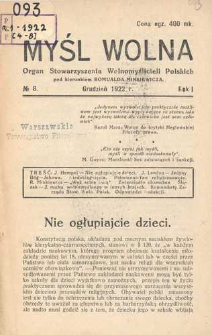 Myśl Wolna : organ Stow. Wolnomyślicieli Polskich, R. 1, Nr 8