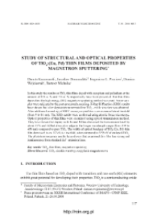Study of structural and optical properties of TiO2:(Eu, Pd) thin films deposited by magnetron sputtering = Badanie właściwości strukturalnych i optycznych cienkich warstw TiO2:(Eu, Pd) wytwarzanych metodą rozpylania magnetronowego