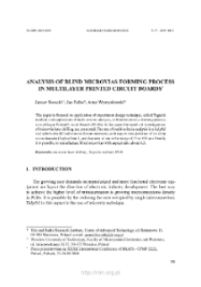Analysis blind microvias forming process in multilayer printed circuit boards = Analiza procesu formowania mikrootwor&oacute;w nieprzelotowych w wielowarstwowych płytkach obwod&oacute;w drukowanych