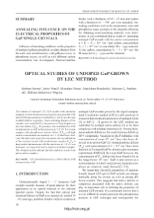 Optical studies of undoped GaP grown by LEC method = Badania optyczne niedomieszkowancy kryształ&oacute;w GaP otrzymywanych metodą LEC