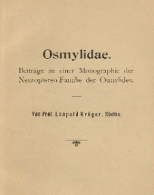 Osmylidae: Beiträge zu einer Monographie der Neuropteren-Familie der Osmyliden