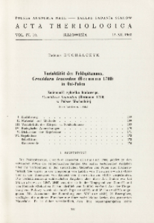 Variabilität der Feldspitzmaus, Crocidura leucodon (Hermann 1780) in Ost-Polen; Zmienność zębiełka białawego, Crocidura leucodon (Hermann 1780) w Polsce Wschodniej