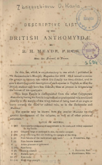 Descriptive list of the British Anthomyidae