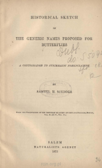 Historical sketch of the generic names proposed for butterflies: a contribution to systematic nomenclature