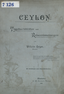Ceylon : Tagebuchbl&auml;tter und Reiseerinnerungen