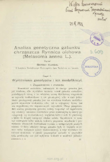 Analiza genetyczna gatunku chrząszcza Rynnica olchowa (Melasoma aenea L.). Część 1