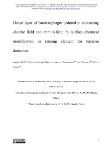 Dense layer of bacteriophages ordered in alternating electric field and immobilized by surface chemical modifiaction as sensing element for bacteria detetion