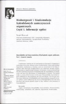 Bioavailability and bioaccumulation of hydrophobic organie pollutants. Part I. General remarks