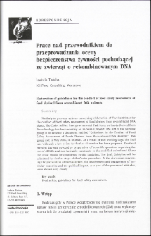 Elaboration of guidelines for the conduct of food safety assessment of food derived from recombinant DNA animals