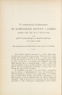 O zastosowaniu kondensatora do podrażniania nerw&oacute;w i mięśni, zamiast cewki Du-Bois-Reymonda (z 27 rycinami w tekście)