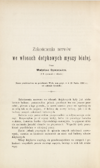 Zakończenie nerw&oacute;w we włosach dotykowych myszy białej (z 6 rycinami w tekście)