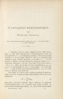 O potencyałach termodynamicznych