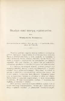 Studya nad teoryą roztwor&oacute;w