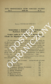 Sprawozdanie z działalności Stacji Badania Wędrówek Ptaków za rok 1933