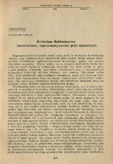 Kryterium Beklemiszewa faunistycznej reprezentatywności pr&oacute;b ilościowych