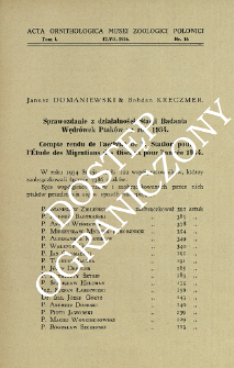 Sprawozdanie z działalności Stacji Badania Wędr&oacute;wek Ptak&oacute;w za rok 1934