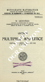 Lecţiuni despre mulţimile analitice profesate la Universitatea din Cluj în mai 1932