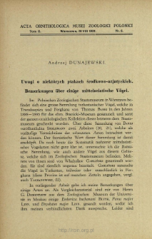 Uwagi o niekt&oacute;rych ptakach środkowo-azjatyckich